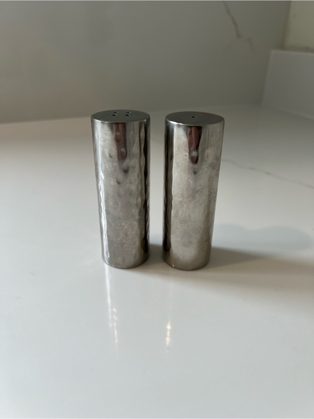 Stainless Steel Hammered Salt and Pepper Shaker Set